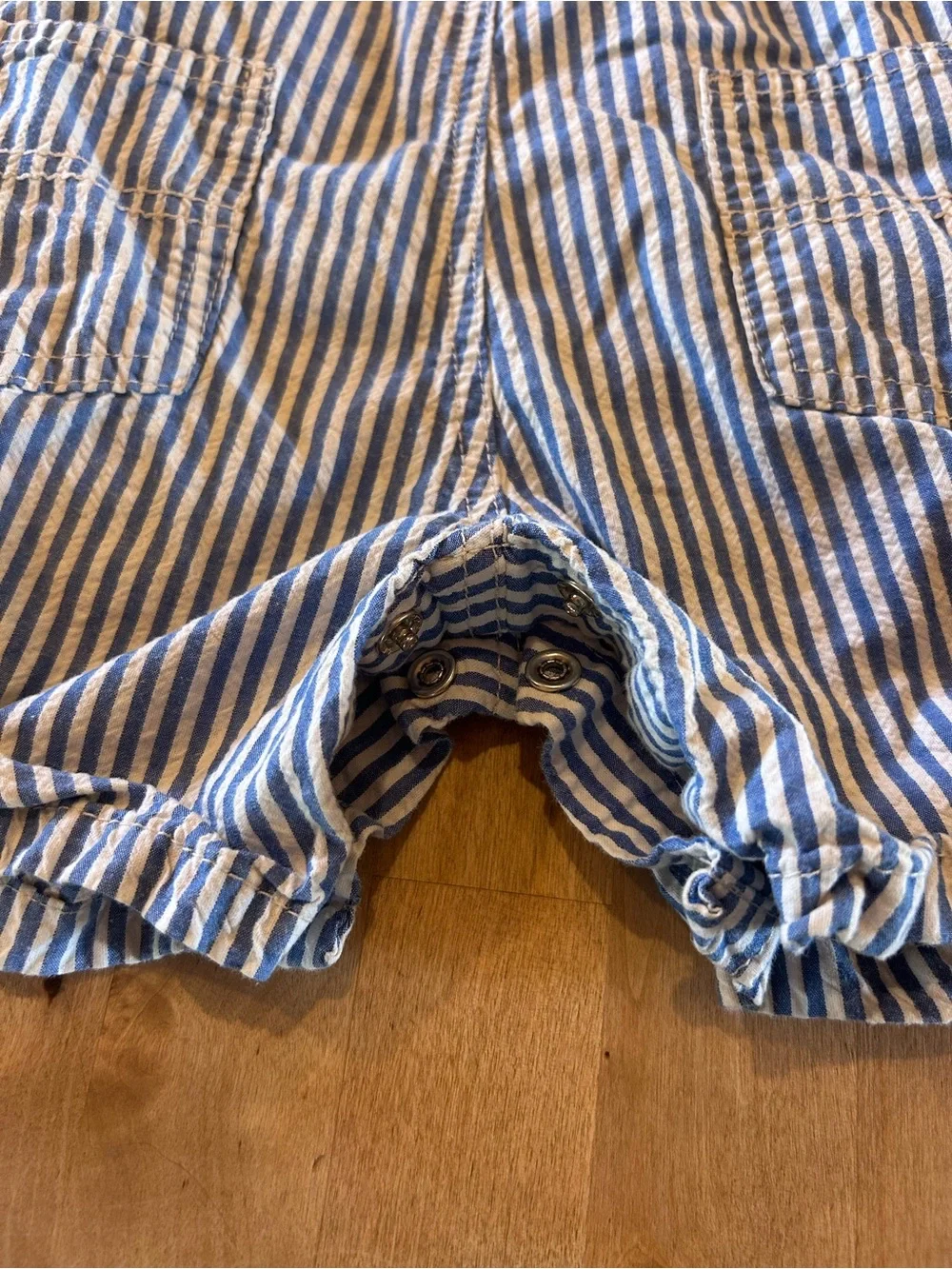OshKosh B'gosh Blue & White Striped Short Overalls 18M